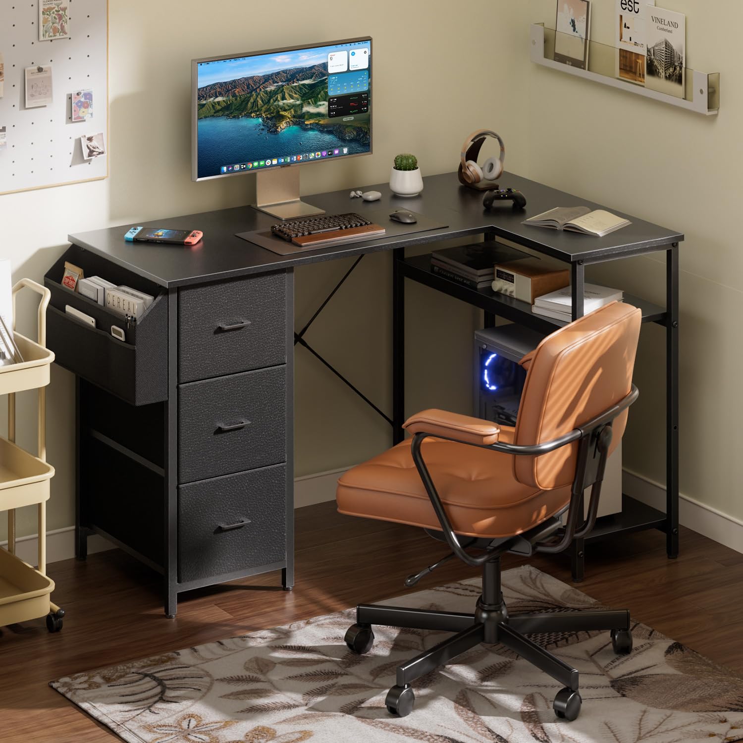 Amazon | HLFURNITURE l字デスク パソコンデスク 幅138cm L字型 (黒